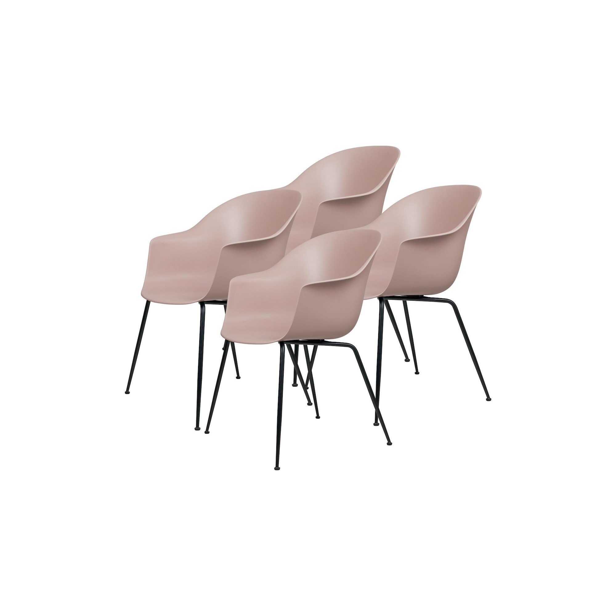 lot de 4 chaises Bat plastique - coque rose doux + piètement métal - Gubi