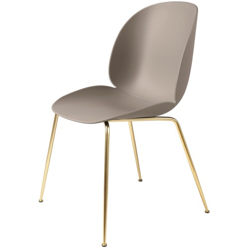 new beige shell - semi-matt brass base - Beetle chair plastic - Gubi