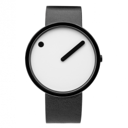 Picto Ø40mm - white/matt black, black leather strap