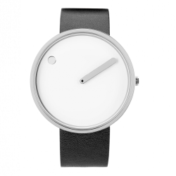 Picto Ø40mm - polished steel/white, black leather strap