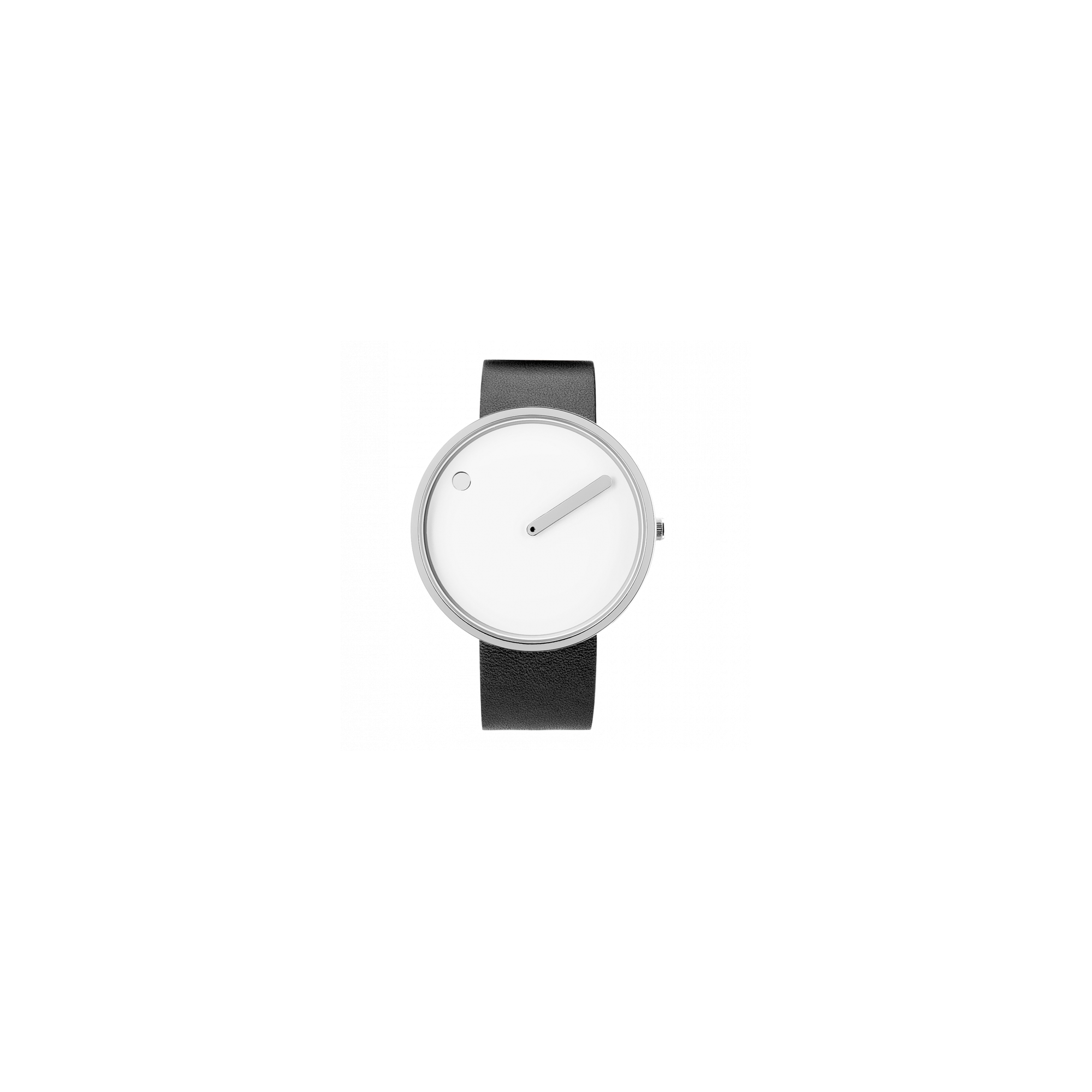 Picto Ø40mm - polished steel/white, black leather strap