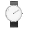 Montre Picto Ø40mm - acier poli/blanc, cuir noir