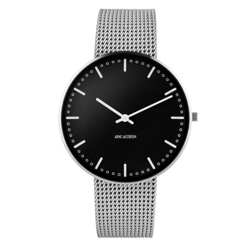 SOLD OUT City Hall watch - Ø40mm - brushed steel/black, steel mesh strap