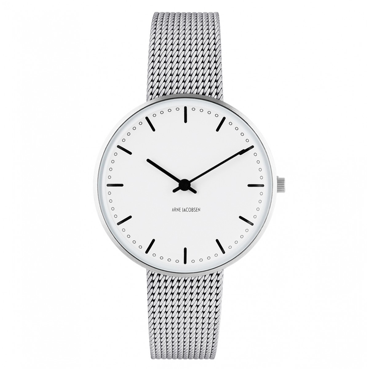 Montre City Hall 34mm acier bross blanc bracelet maille m tallique