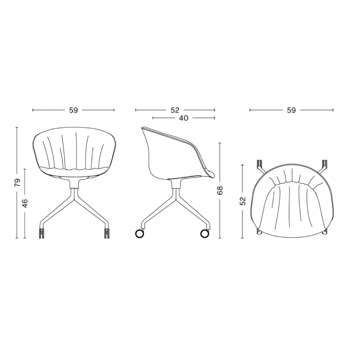 AAC25 Soft chair (fully upholstered quilted shell + wheels)