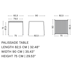 82.5 x 90 cm table - Palissade anthracite - HAY