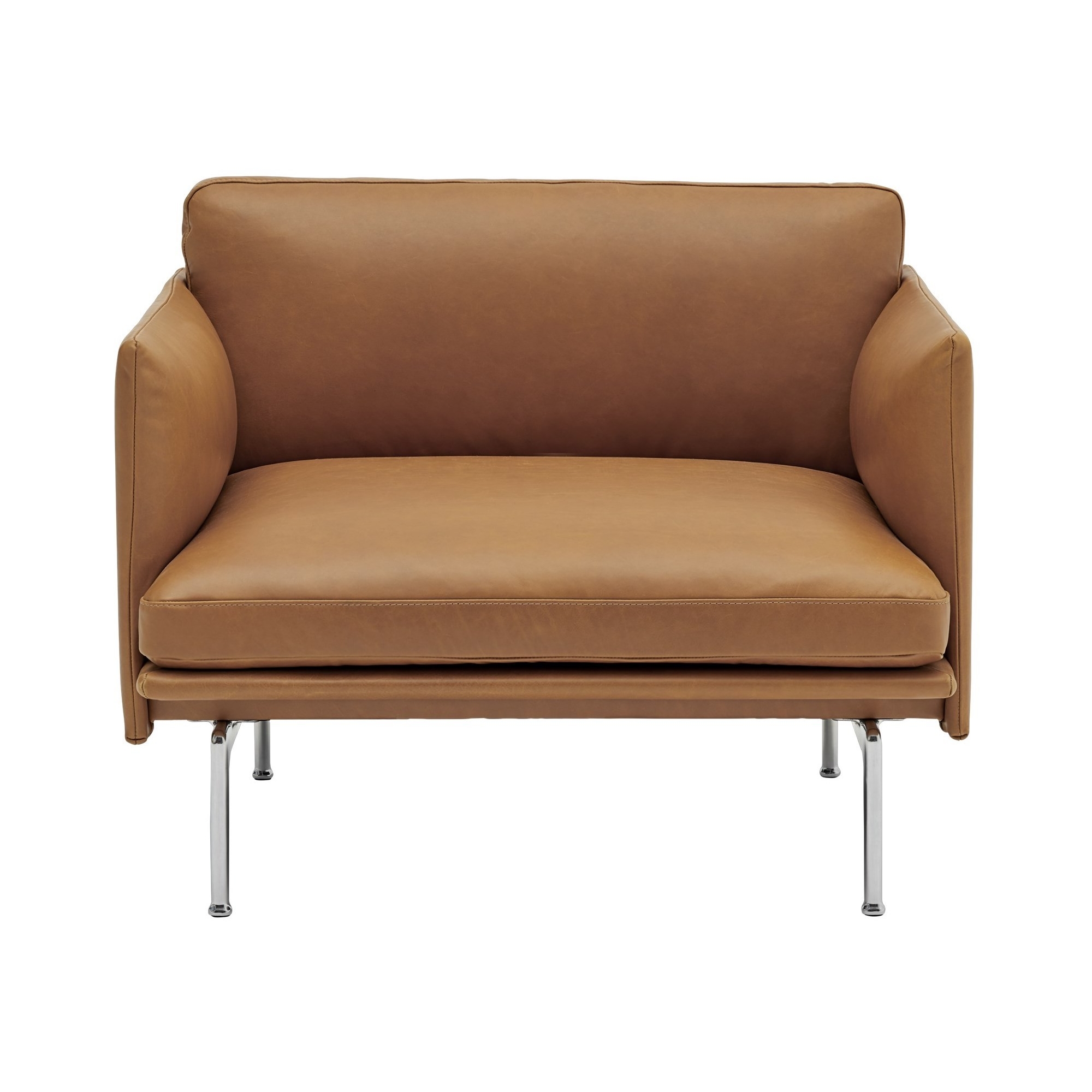 Refine cognac + pieds aluminium poli - Muuto Fauteuil Outline