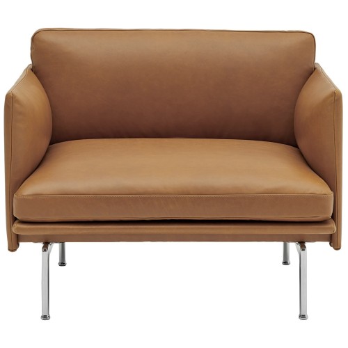 Refine cognac + pieds aluminium poli - Muuto Fauteuil Outline