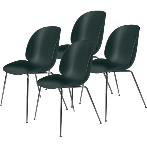 pack of 4 Beetle plastic chairs - dark green shell - metal legs - Gubi