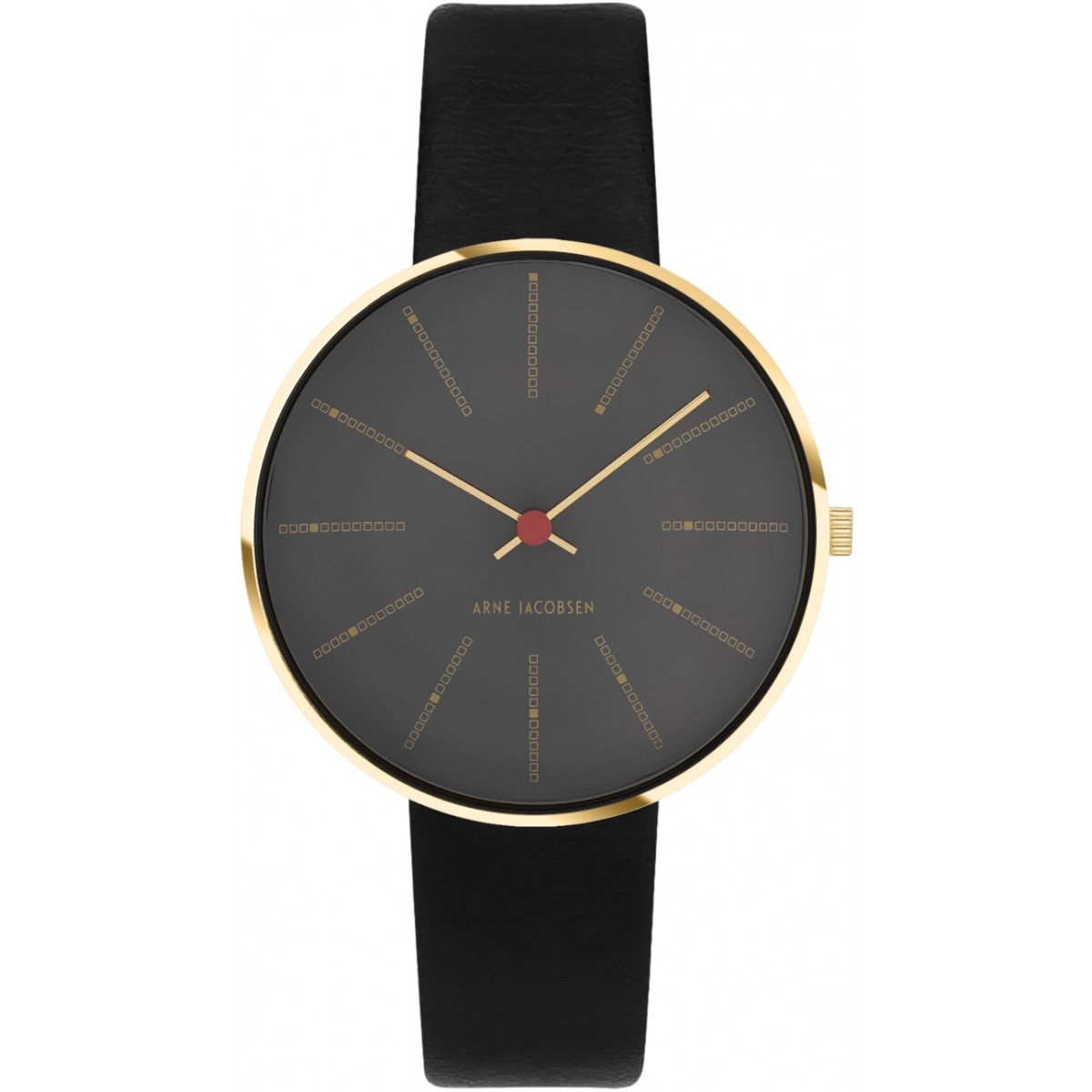 Bankers watch - Ø34mm - Brushed gold/black, black leather