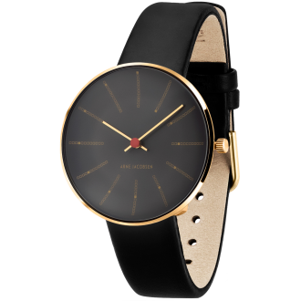 Bankers watch - Ø34mm - Brushed gold/black, black leather