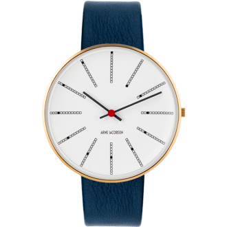 Montre Bankers - Ø34 ou Ø40 mm - Or brossé/blanc, cuir bleu marine