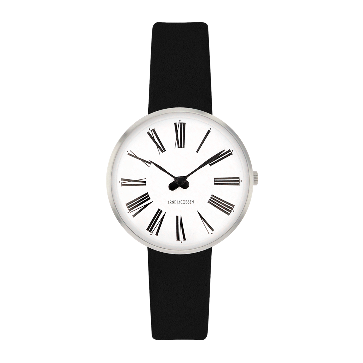 Montre Roman - Ø30, Ø34 ou Ø40 mm - acier inox/blanc, bracelet cuir noir