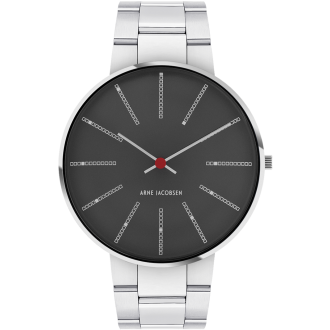 Bankers watch - Ø40 mm - dark grey/silver, silver steel bracelet