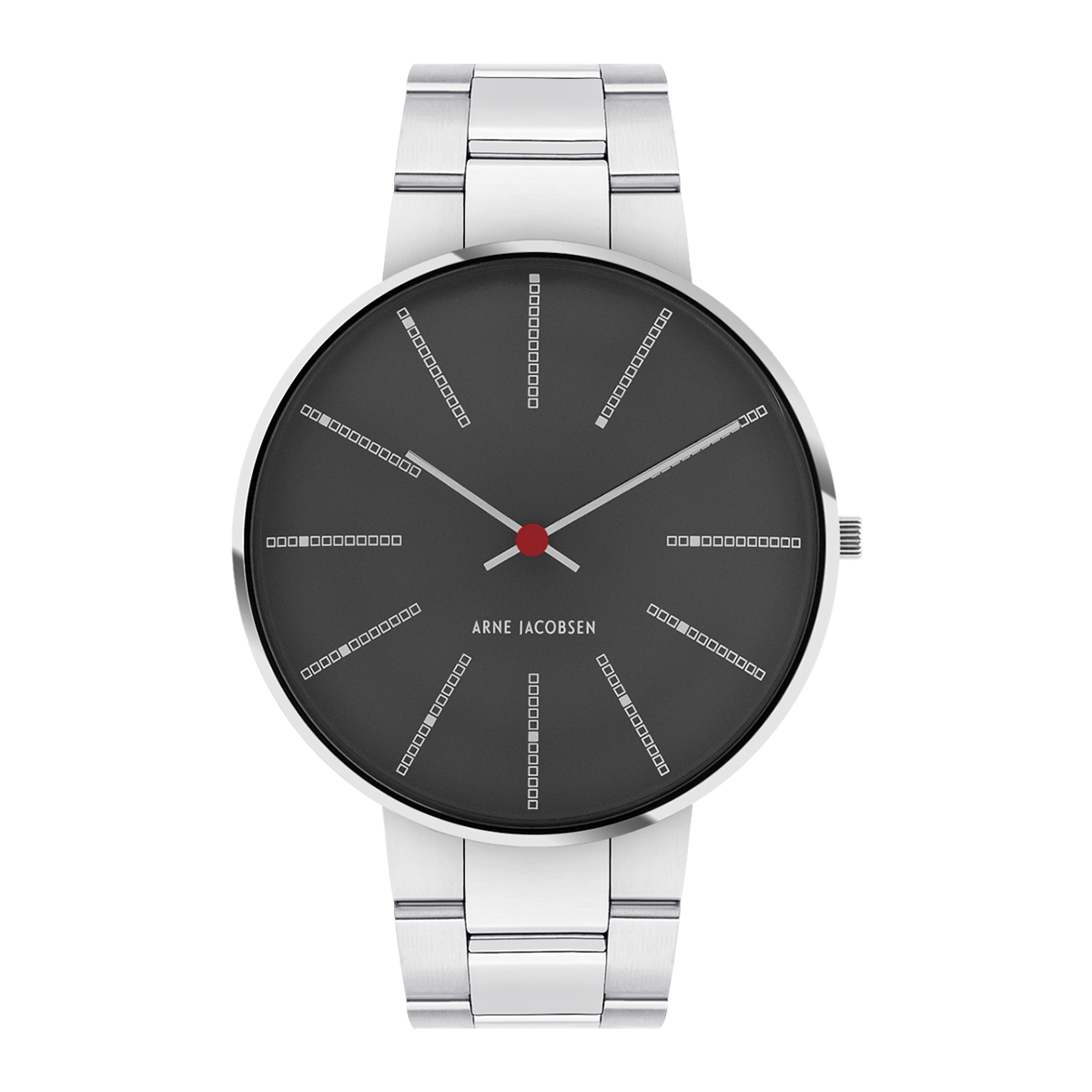 Bankers watch - Ø40 mm - dark grey/silver, silver steel bracelet