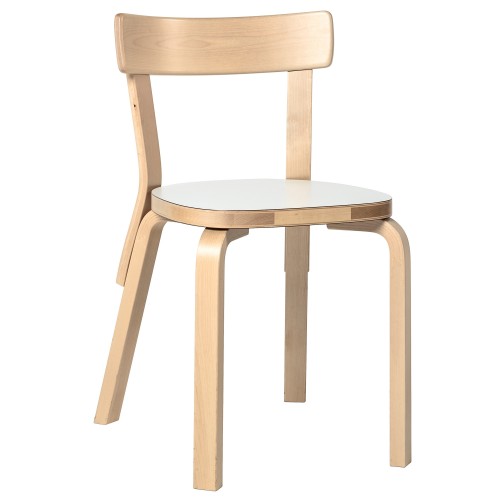 assise HPL blanc, structure bouleau - chaise 69 - Artek