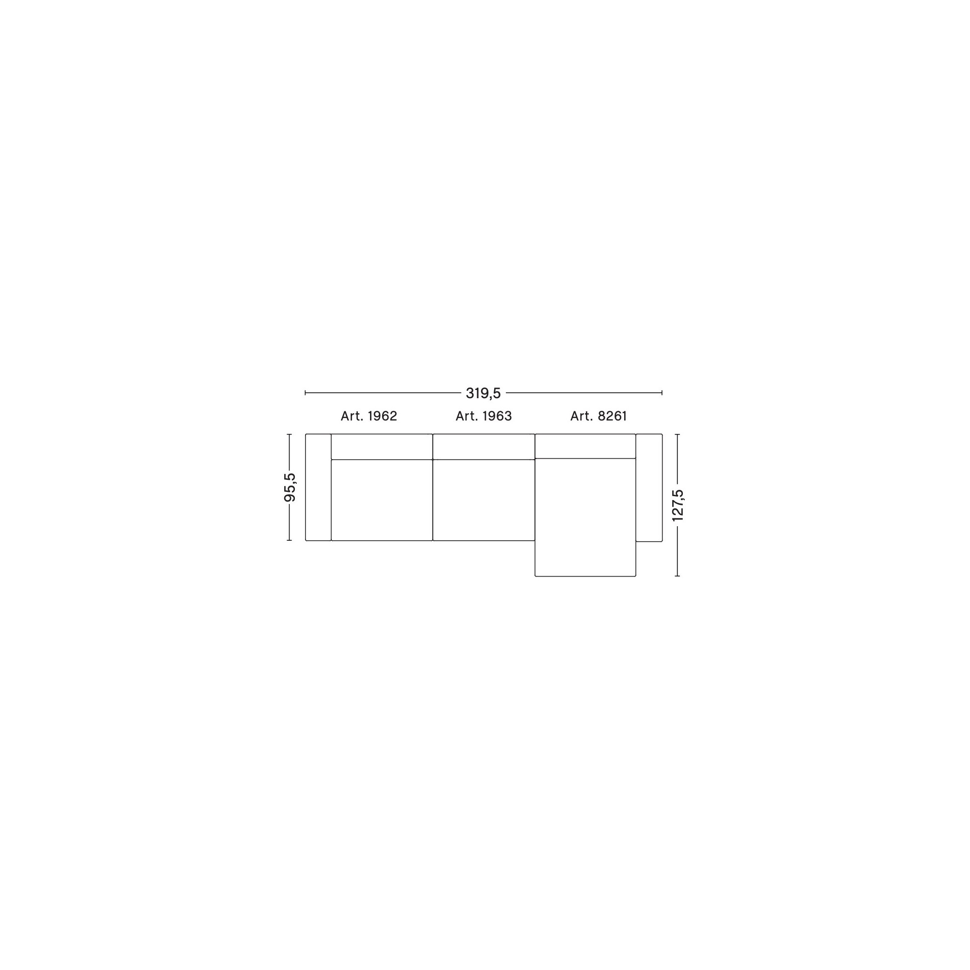 3-seater – combination 11 (right armrest) – Mags - HAY