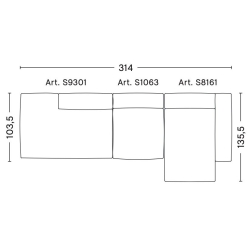 3-seater – combination 3 (right armrest) – Mags Soft - HAY