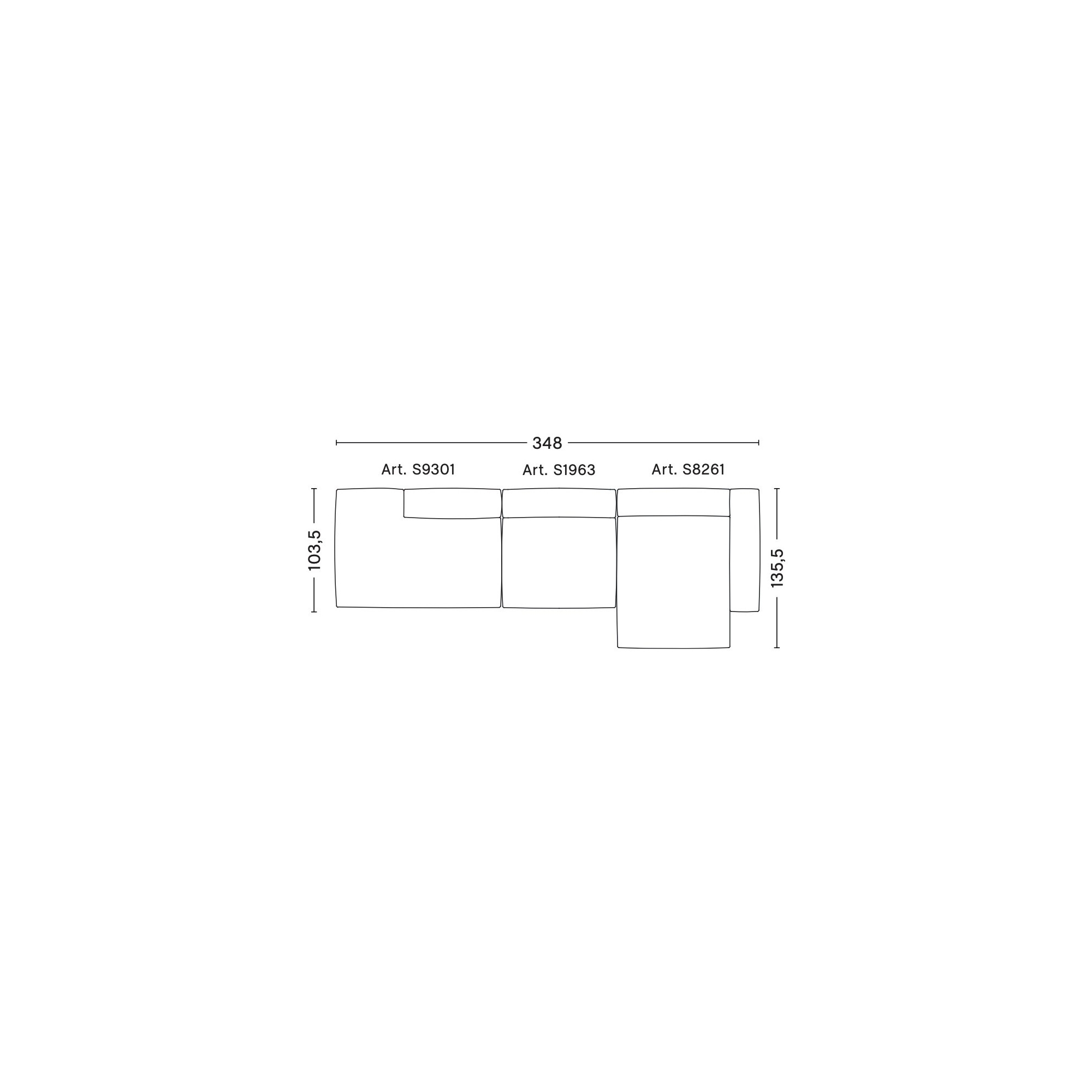 3-seater – combination 5 (right armrest) – Mags Soft - HAY