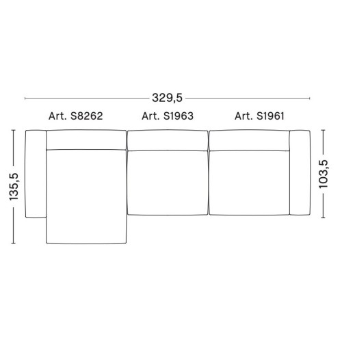 3-seater – combination 11 (left armrest) – Mags Soft - HAY