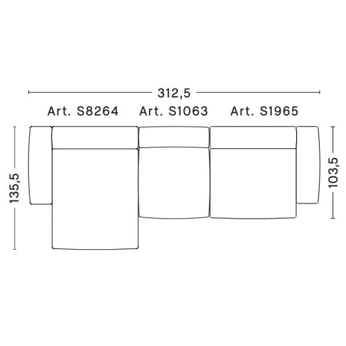 3-seater – combination 10 (left armrest) – Mags Soft Low - HAY